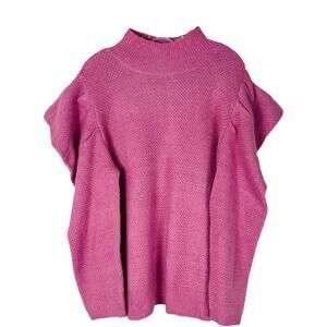 Scoop pink ruffle mock neck puffy shoulder sweater 3X